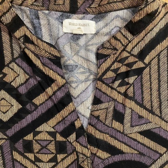 World Market Women’s Patterned Boho Top Flowing S/M Brown Black Pullover - Picture 6 of 11